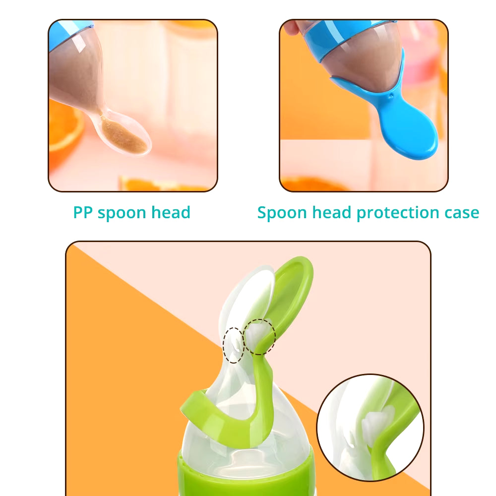 Safe Useful Silicone Baby Bottle with Spoon Food Supplement Rice Cereal Bottles Squeeze Spoon Milk Feeding Bottle Cup